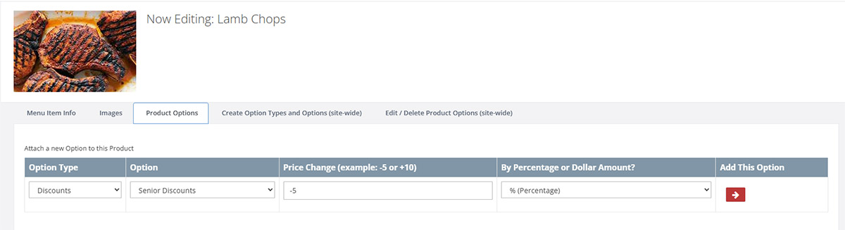 Edit the options of your menu items