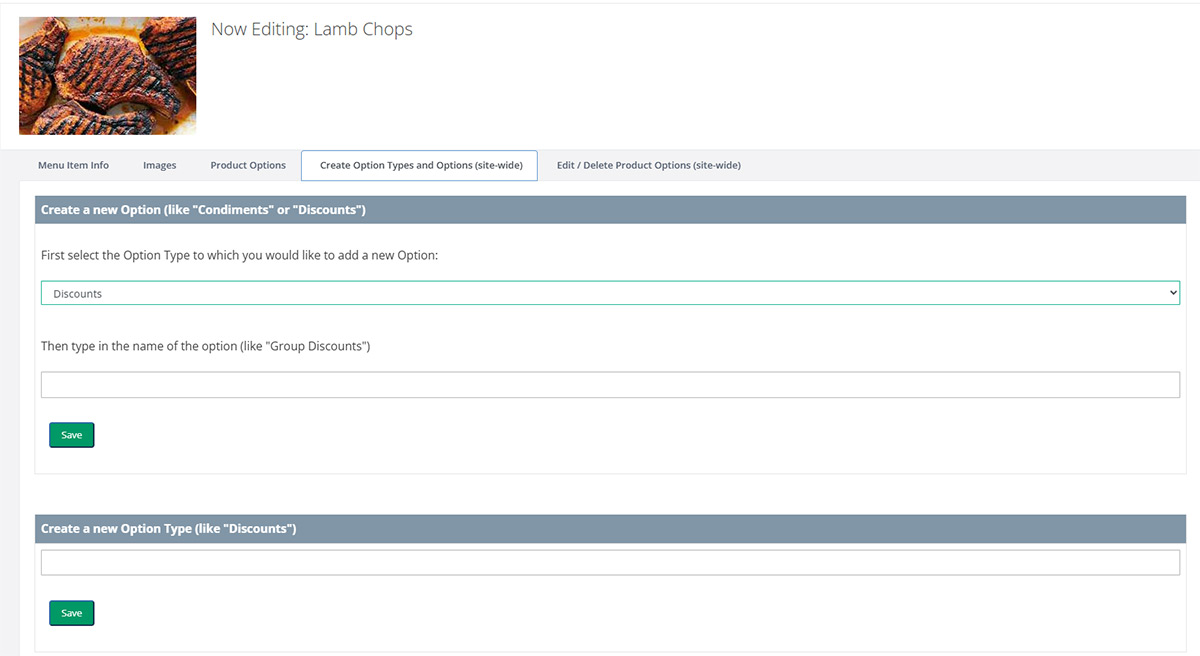 Edit options for all menu items