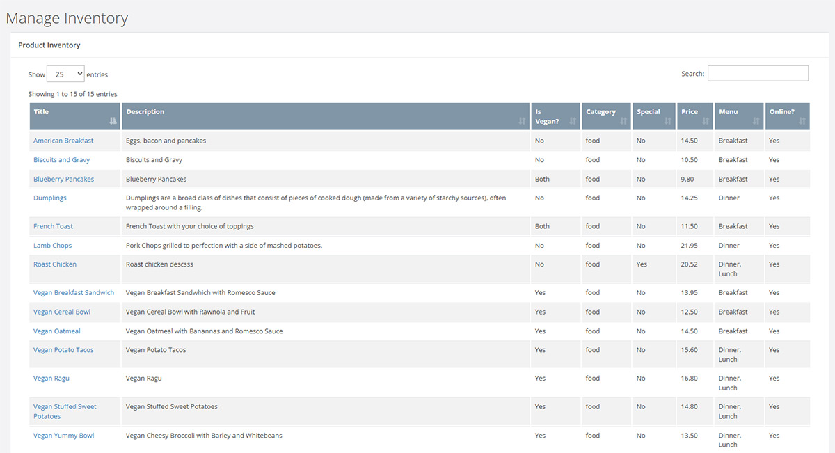 Manage the inventory of your Restaurant Chatbot